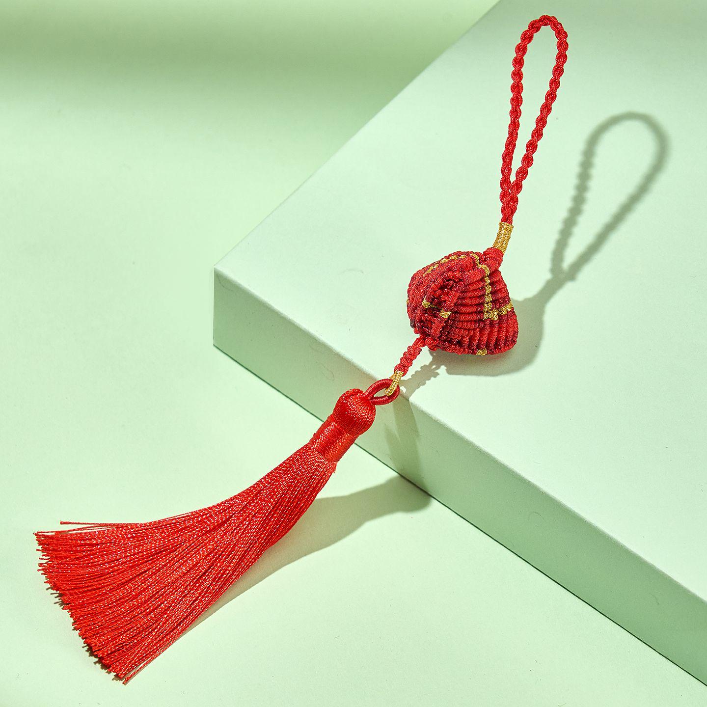 Handwoven Five-Color Rope Zongzi Keychain Pendant - Dragon Boat Festival Gift