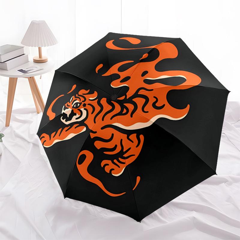 1pc Tiger Flame Automatic Open/Close Umbrella with Windproof, Functional Design, 8-Rib Sturdy Canopy