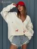 Early Autumn Lambdog Embroidery Fleece Sweater Cardigan Loose Versatile V-Neck Long Sleeve Coat Lazy Style Fashion New Women's Clothing