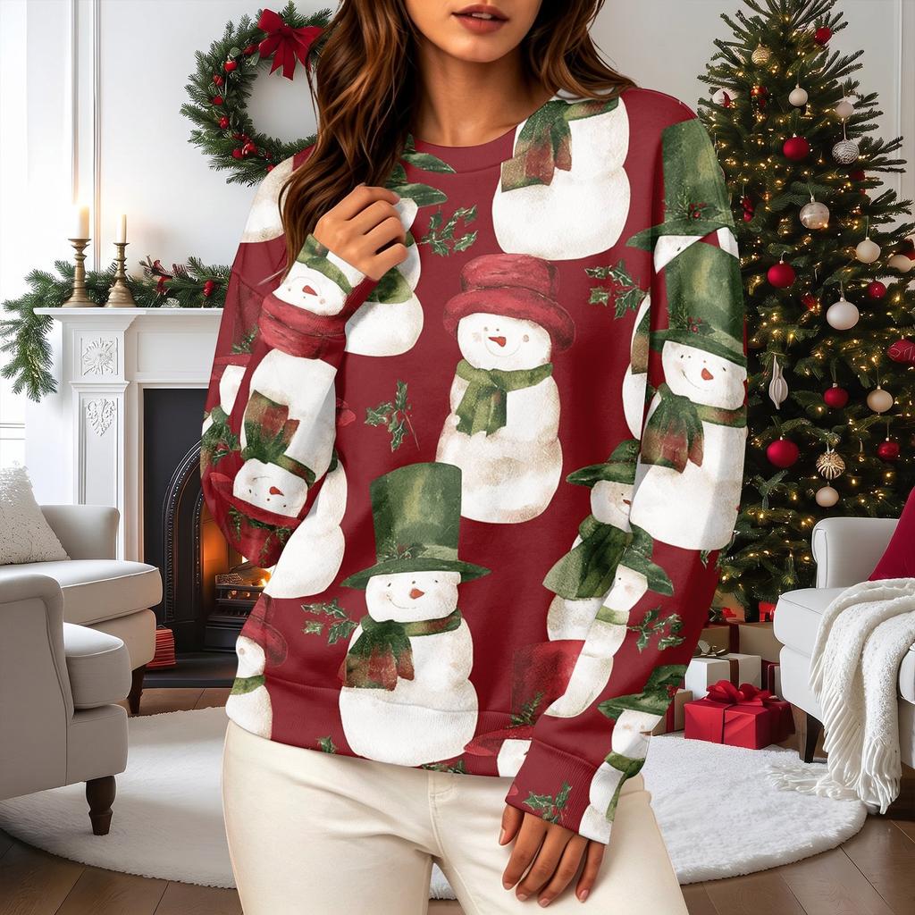 Women's Casual Christmas Print Long Sleeve Neck Sweatshirt