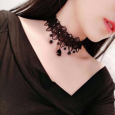 Gothic Black Lace Necklace Women Girl Boho Crystal Sexy Lace Necklace Halloween Jewelr