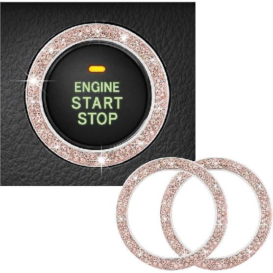 Inel decorativ pentru pornirea motorului auto cu stras dublu din cristal strălucitor, autocolant strălucitor pentru buton de pornire, cheie de aprindere și; Inel decorativ pentru buton, strălucitor