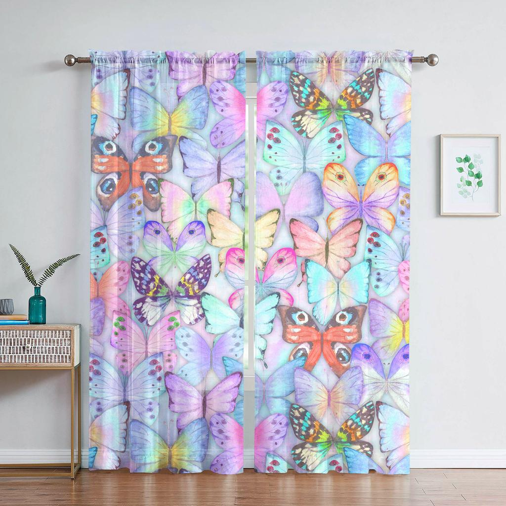 Phalaenopsis Floral Sheer Voile Drape For Living Dining Room Room Bedroom Kitchen Window Opening Transparent Chiffon Flowers Tulle Curtains