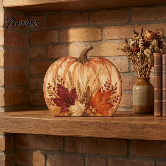 Harvest Home Decorations Thanksgiving Fall Pumpkin Table Decoration, Rustic Block Wooden Sign, Autumn Vintage Festival Ornaments Farmhouse Tabletop