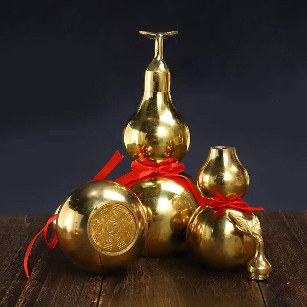 Smooth Copper Gourd Ornament 4/4.5 Inch Wealth Gourd Figurine Brass Gourd Statue  Fengshui