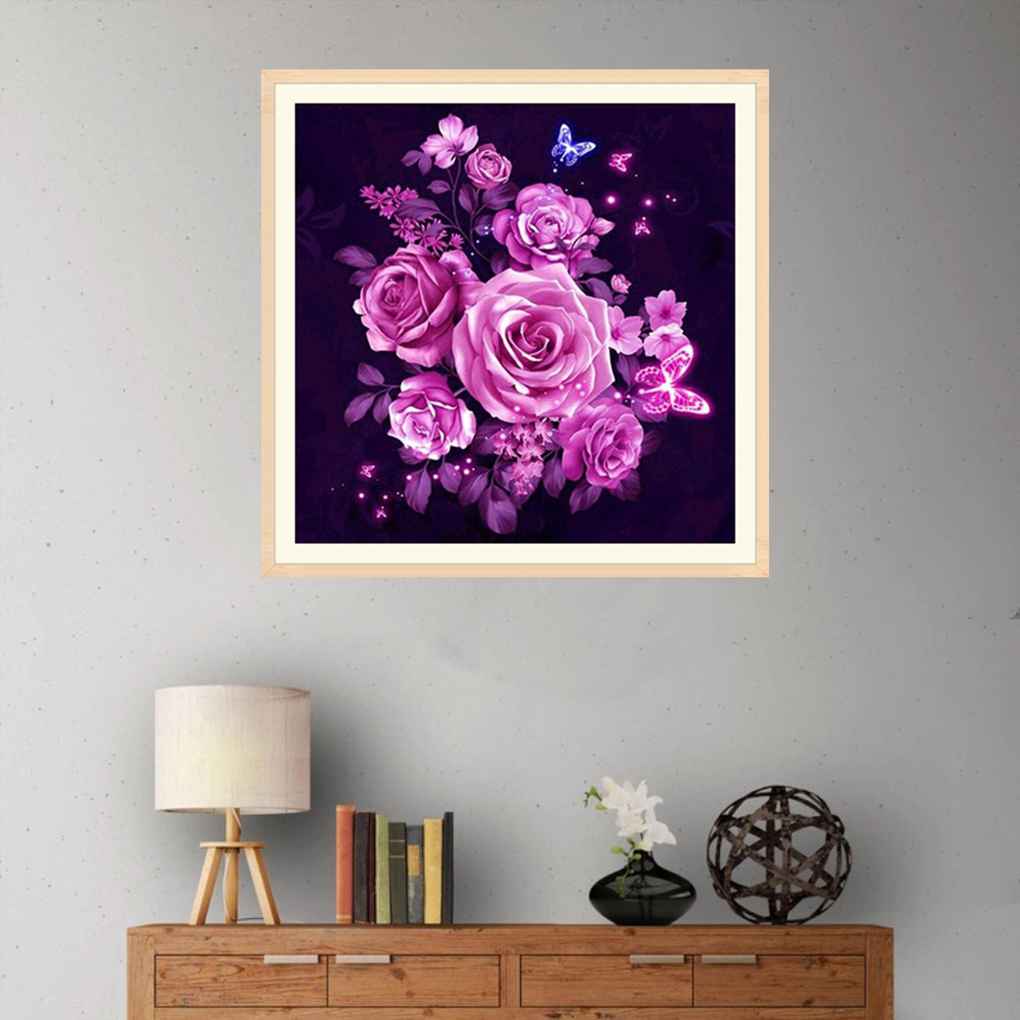 DIY Rose Butterfly Stitch Color Flower Needlework 5D Resin Diamonds Embroidery Painting Picture