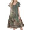Women's Casual Fashion V-neck Short Sleeve Print Dress With Pockets