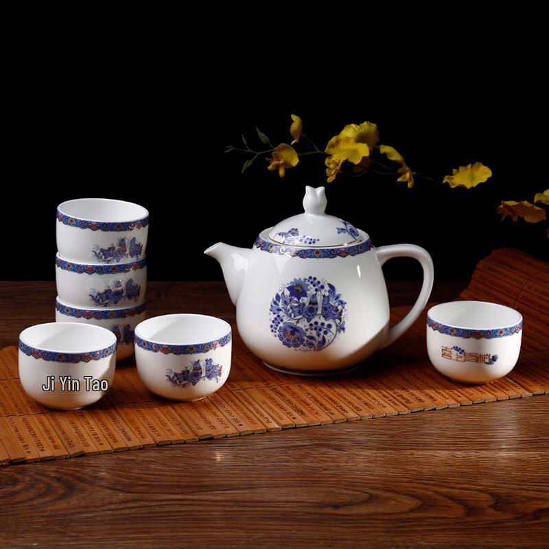 Duocai Bone China Tea Set with Magpie & Plum Blossom Design