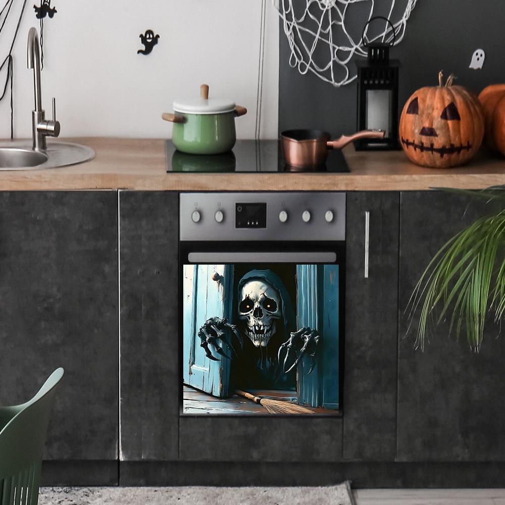 Skeleton Halloween Smile Open Door Glass Cabinet Kitchen Home Decor Stickers
