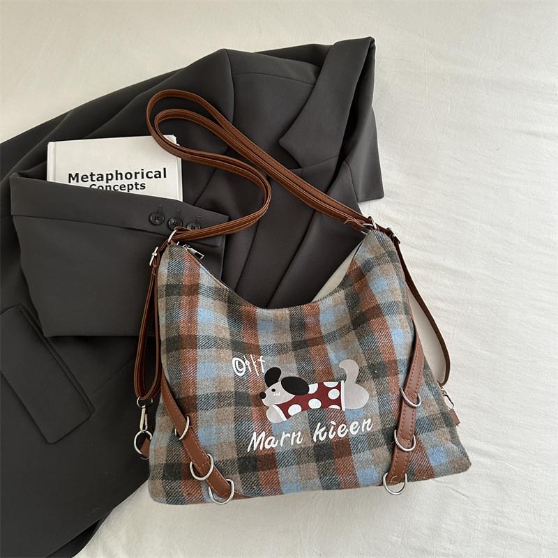 Letters Kieen Marn Cotton Tote Bag Plaid Pattern Soft Structure Work Travel