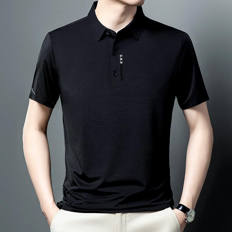 Ice Silk Short Sleeve Polo Shirt Business Men'S Casual Lapel Non-Ironing Thin Half Sleeve T-Shirt Men'S Clothing