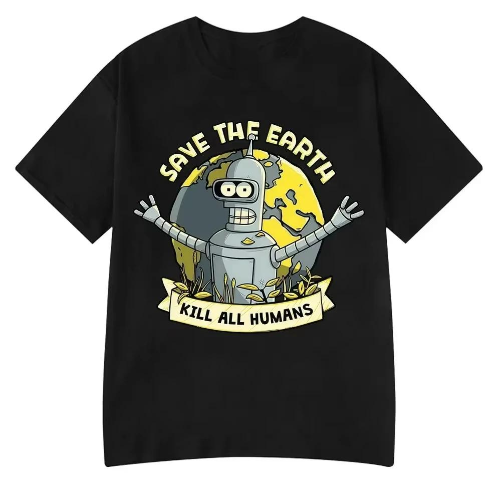 Grappige T-shirts Red De Planeet Dood Alle Mensen Unisex Robot Grafische Print T-shirt Unisex Unisex Korte Mouw T-shirt Oversized Katoenen Tops