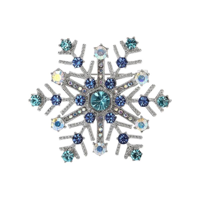 Elegant Alloy Snowflake Brooch Rhinestones Embellished Winter Holiday Corsage Jewelry Gift For Women Fashion