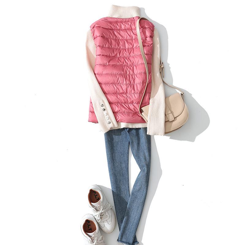 Women's Lightweight Sleeveless Down Vest: Short Round Neck, Autumn/Winter, Plus Size.