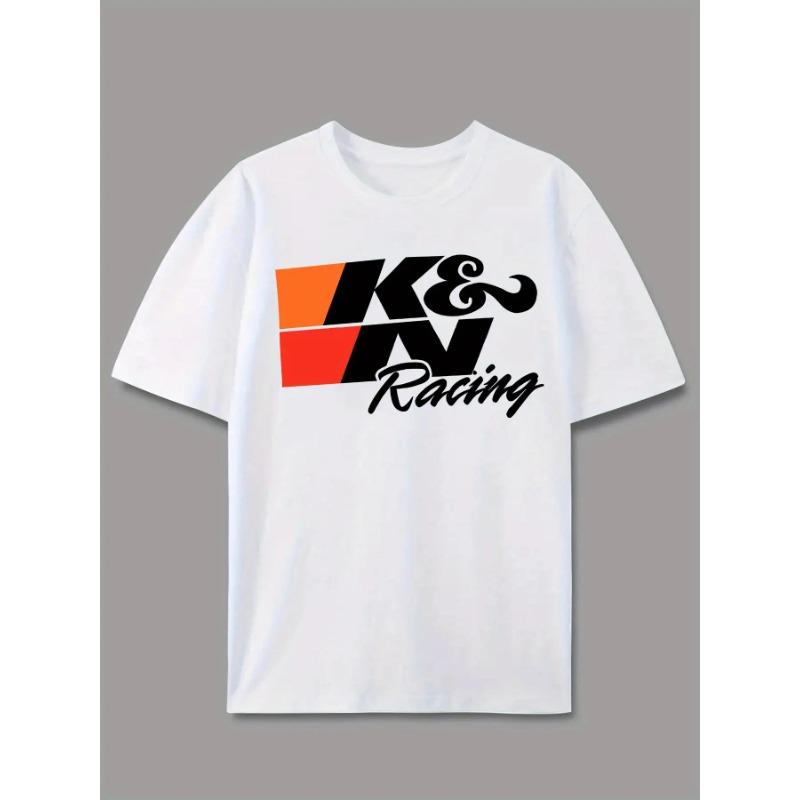 European Sizes Plus-Size Fashionable Men'S Clothing Men'S Casual Pattern T-Shirt- Short Sleeve Crew Neck T-Shirt, Printed with 'KN Racing' Words
