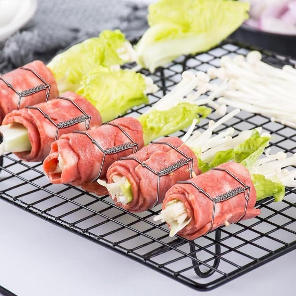 10 Pieces Heavy Duty Stainless Steel Leafy Vegetable Clamp Rust-proof Rotisserie Clip  Baking