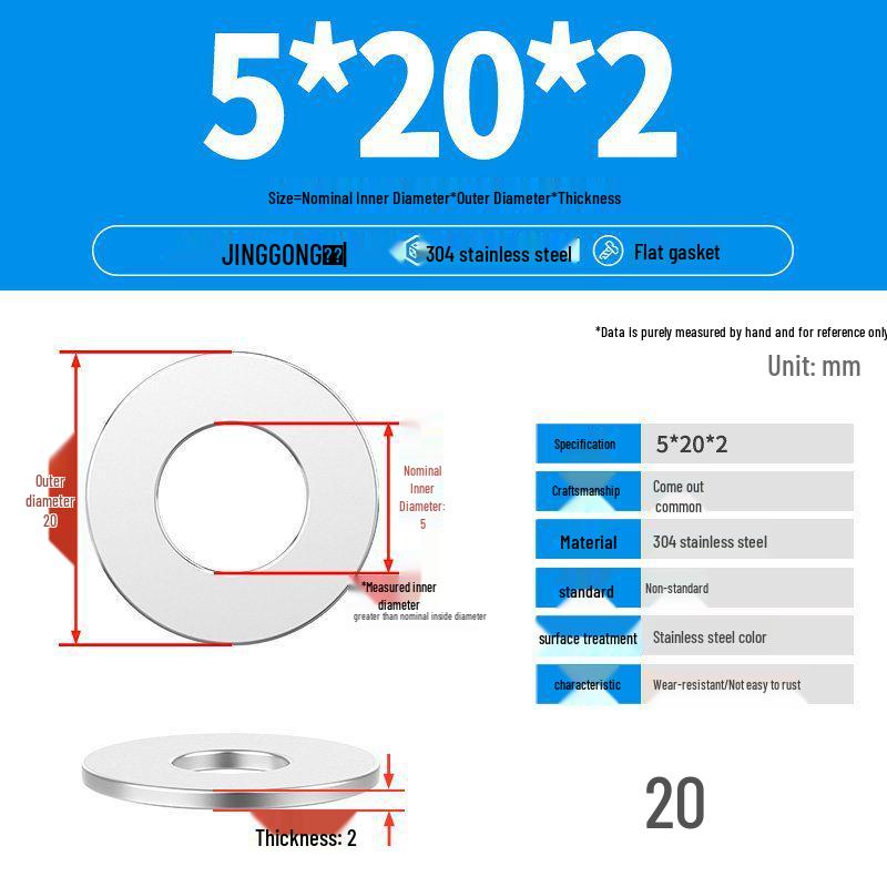 Zesílená plochá podložka/distanční kroužek z nerezové oceli 304 M4 M5 M6 M8