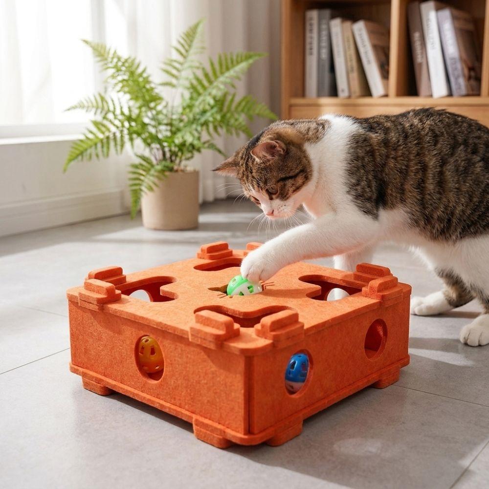 Bite Resistant Cat Puzzle Toy Felt Interactive Cat Toy Funny Cat Maze Play Box  Indoor Cats