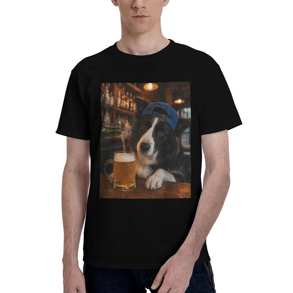 Border Collie Drinking Beer Funny Dog Meme Tee Shirt for Unisex Unisex Printed T Shirts 100 Cotton Clothing