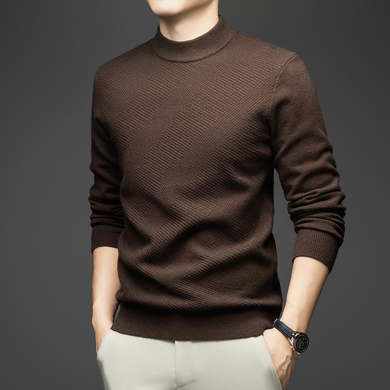 Men's High Collar Jacquard Knit Sweater - Autumn/Winter Business Casual