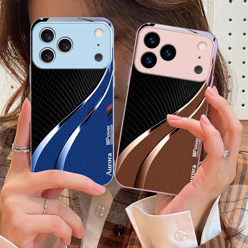 Hochwertige Ledertextur Für iPhone 17 Air 16 E 15 14 13 Plus 12 mini 11 17 Pro Max XR Xs Max 16E 7 8 Gehärtetes Glas Handyhülle