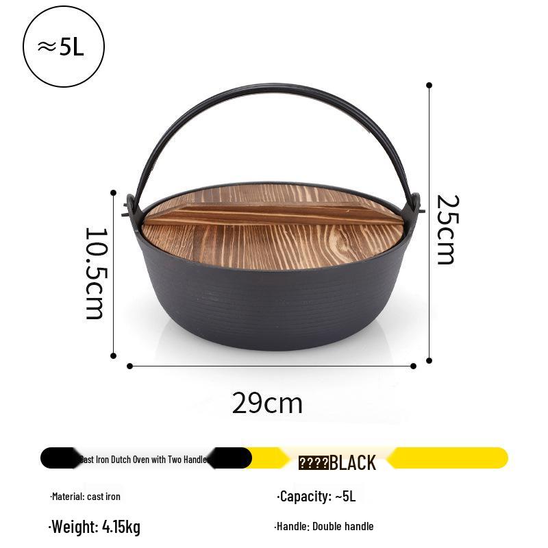 Cast Iron Non-Stick Camping Dutch Oven with Hanging Wok