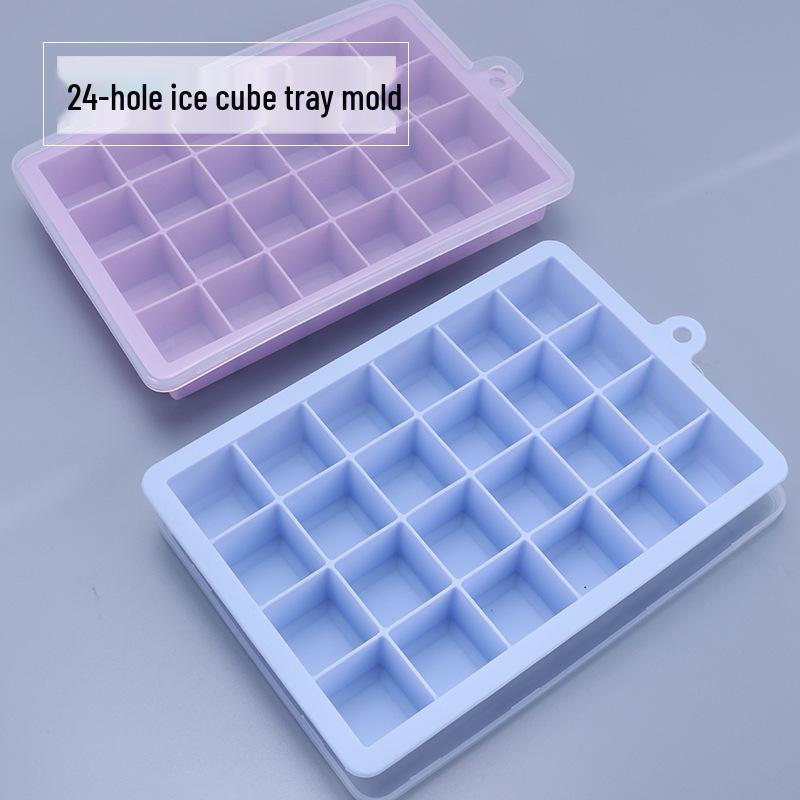 Silicone Ice Cube Tray with Lid, 24 Square Holes for Baby Food, Fruit Puree, Cheese, or Jelly Mold.