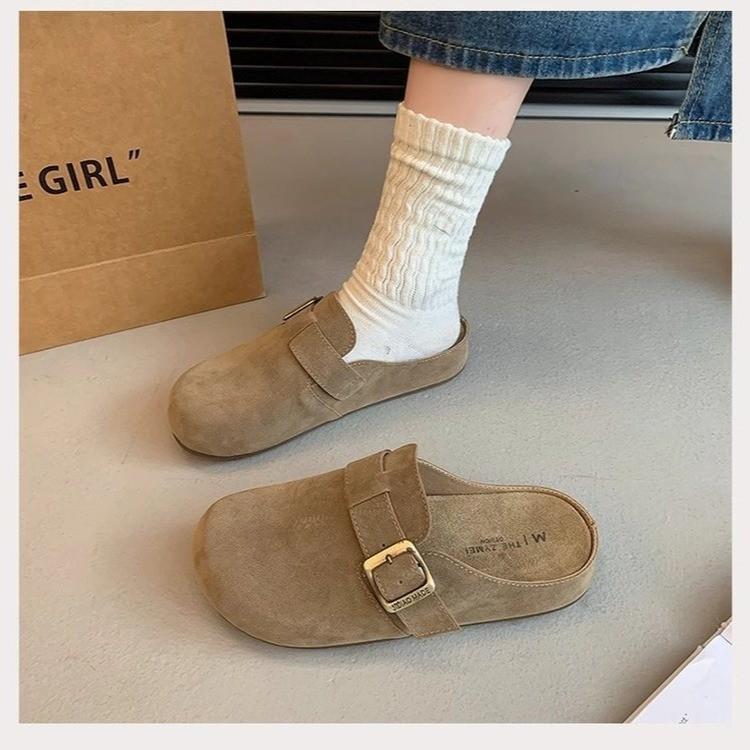 

Autumn sandals thick-bottomed Boken half-slippers women s autumn new outer bag head slippers 35 хаки