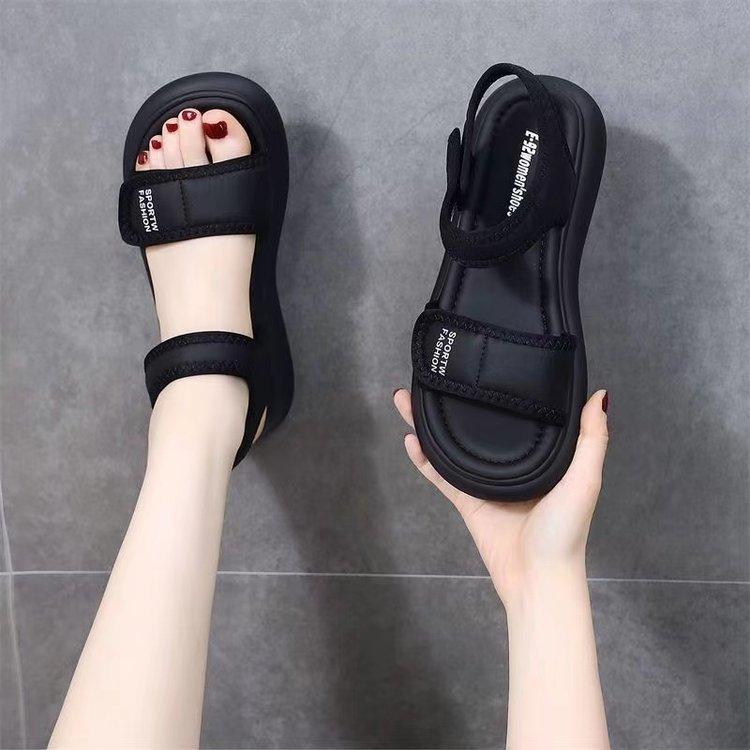 

Модные спортивные сандалии женские лето 2025 новые плоская подошва на липучке мягкая подошва нескользящие римские пляжные туфли в стиле колледжа 40 чёрный