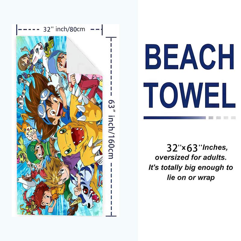 Digmon Print Beach Towel, Large Soft Quick Dry Towel for Beach Camping Swimming