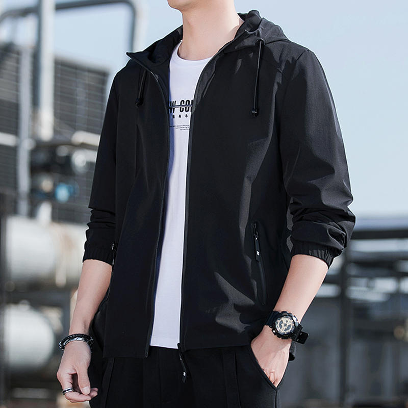 

Мужские куртки Весенние и осенние куртки Повседневные куртки с капюшоном в корейском стиле Мужское модное пальто M чёрный