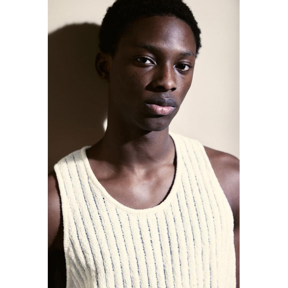 H M Ribknit Sleeveless Top Regular Fit creaM