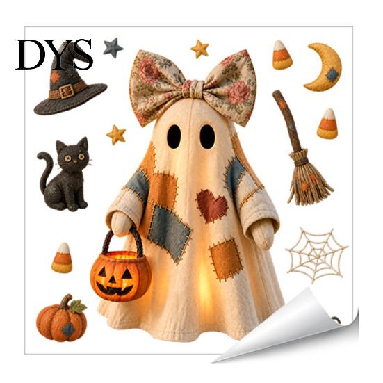Living Room Wall Art Halloween Ghost Swing Static Window Decals, Waterproof Peel and Stick Reusable Home Film Stickers, Removable Glass Decor