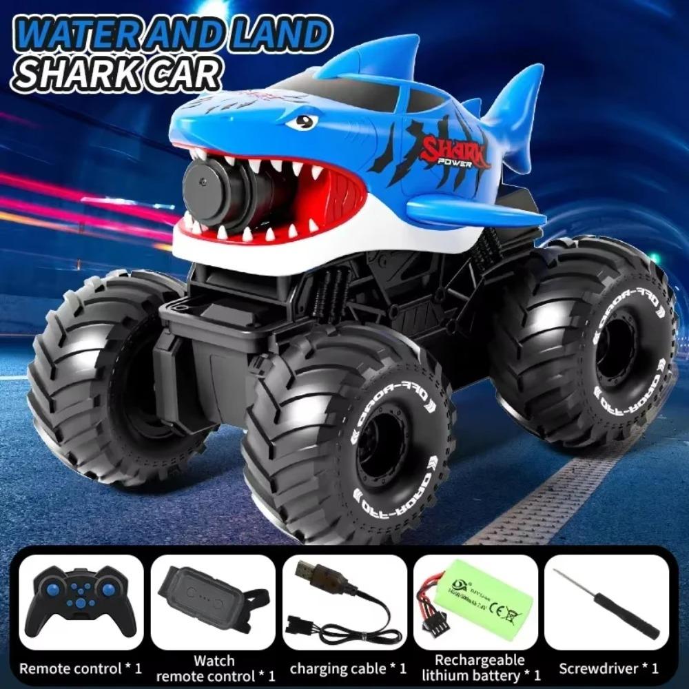 Rc Shark Car Amphibious 2 In1 Electric Water Gun Truck 10M Long Range 2.4G Remote Control Offroad Buggy Vehicles Racing Cars Toy