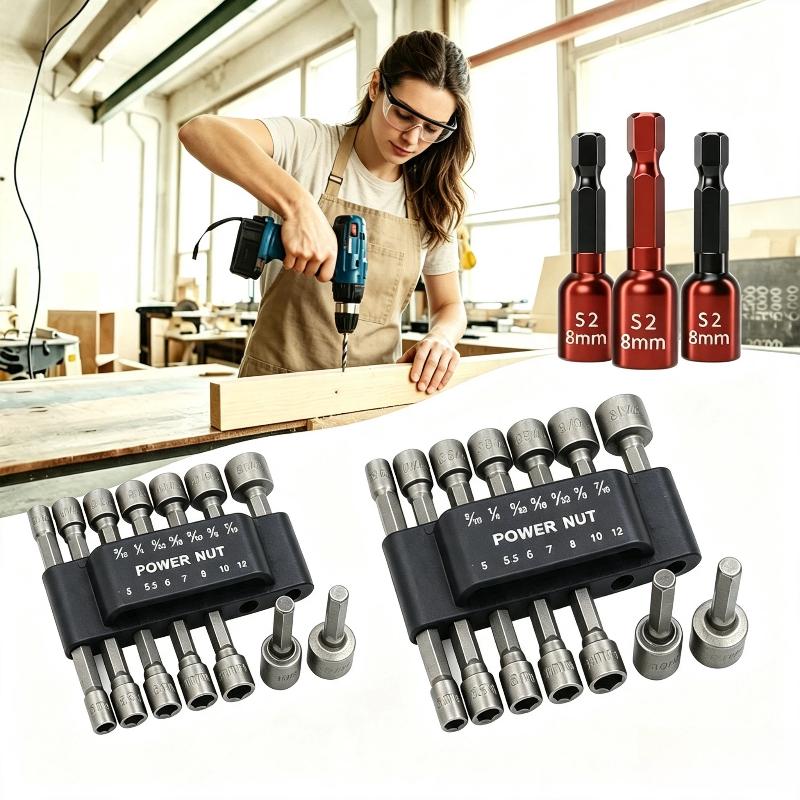 9/14 piece socket set, Hex Key Set 5 mm-13 mm,, Multi-Functional Screwdrivers Made of High Carbon Steel for Power Tools