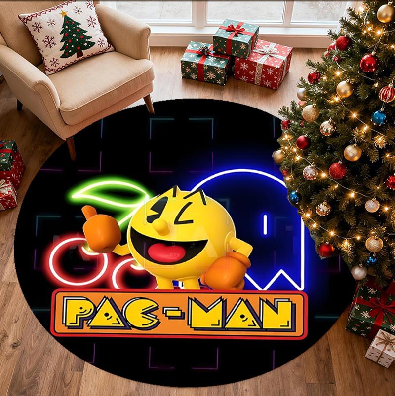 PAC Pattern Round Rug, Indoor/Outdoor Mat, for Picnic, Gameroom, Bedroom, Office, Living Room, Home Decor Carpet, Birthday Gift