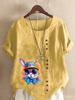 Women's Fashion Colorful Rabbit Print Shot Sleeve T-shirt Loose Cotton Shirt Casual Loose Summer Blouse Tops Plus Size
