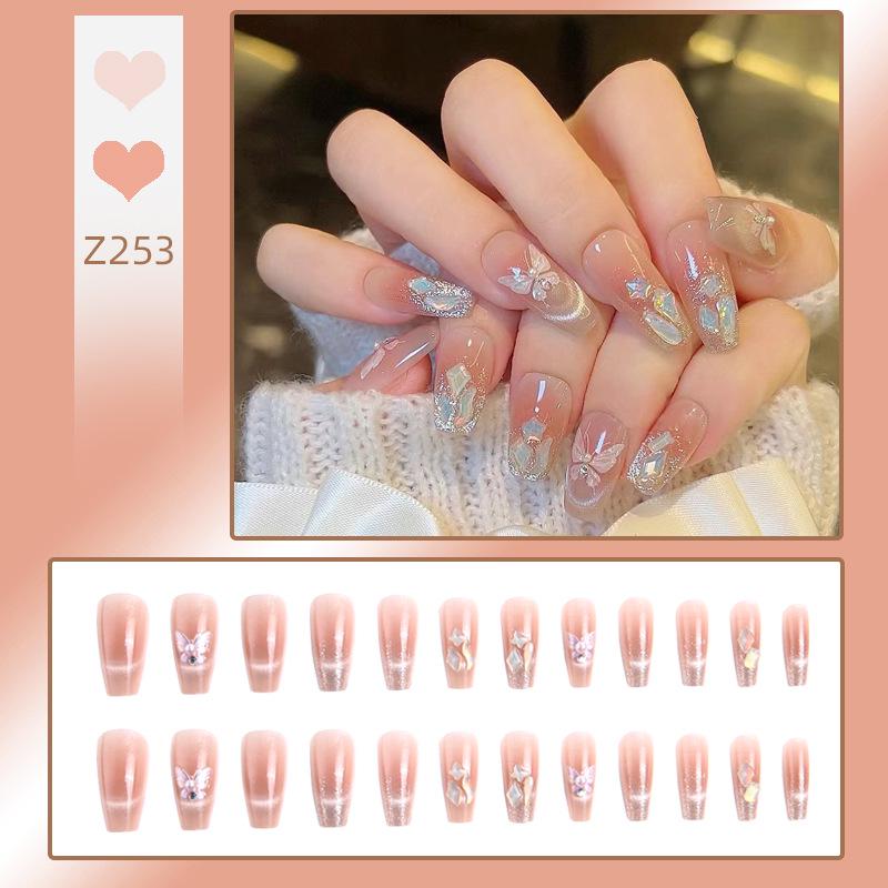 Luxurious Transparent Blush Bubble Rose Press-On Nail Set with Wearable Stickers