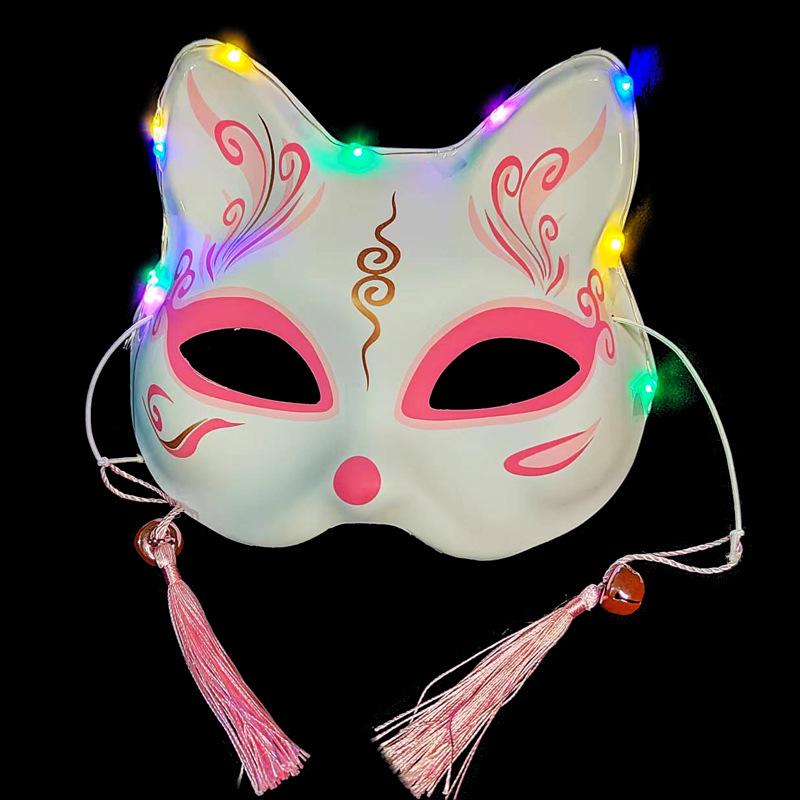 Luminous Cat Fox Mask - Hand-Painted Japanese Style Halloween Party Cosplay for Women