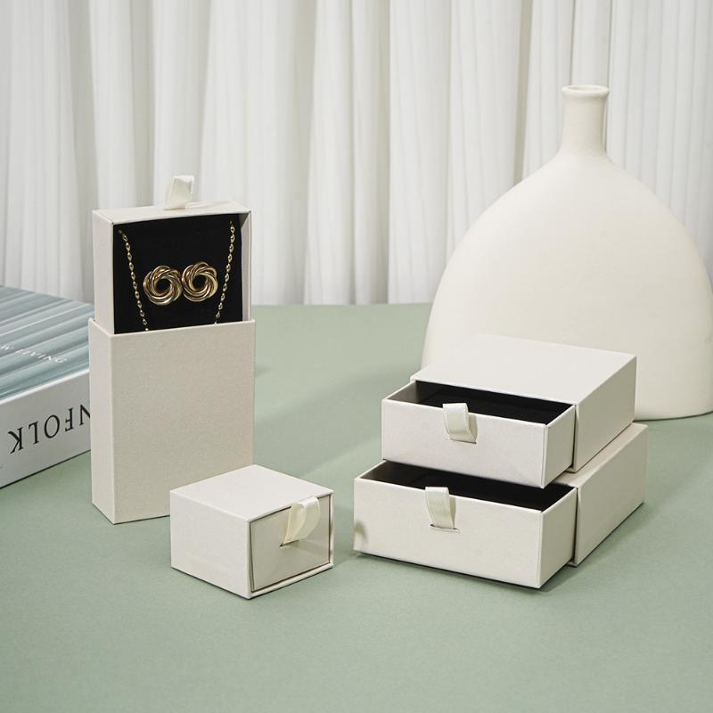 Necklaces Earrings Ring Drawer Boxes Small Travel Jewelry Gift Display Packaging Box Outer Paper Inner Velvet