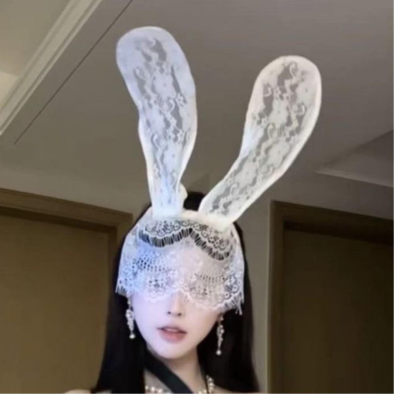 

Lace Bunny Ears Veil Headband: Sexy European & American Hair Accessory One Size