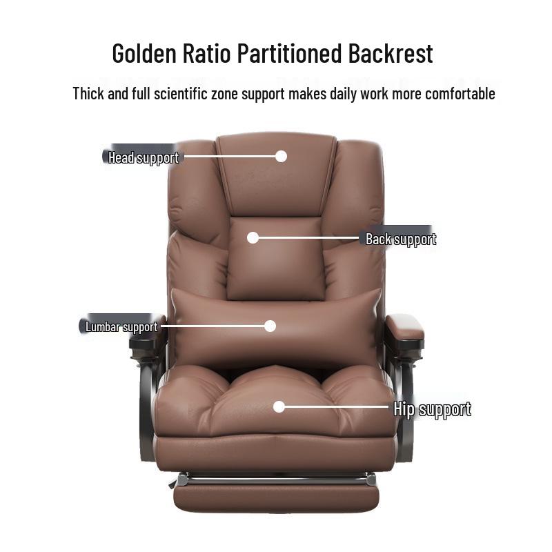 Ergonomic Reclining Leather Office Chair for Long Sitting Comfort.