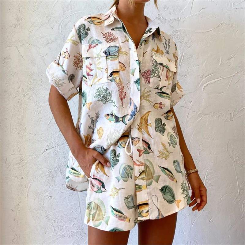 Fashion Unique Print Short Sleeve Vacation Casual Set
