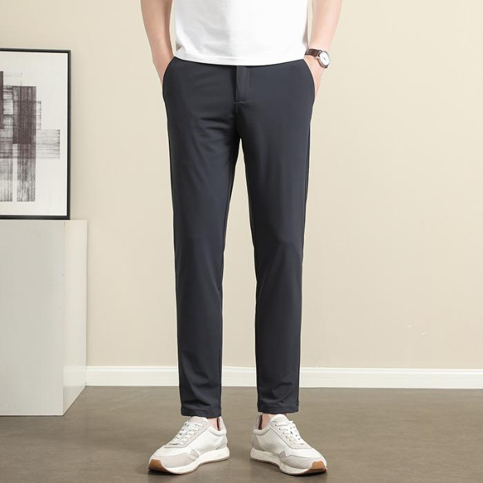 Spring and Summer Ice Silk Thin Straight Casual Pants Non-ironing and Anti-wrinkle Trousers Casual Small Pants Men's Slim Pants Men's Tide