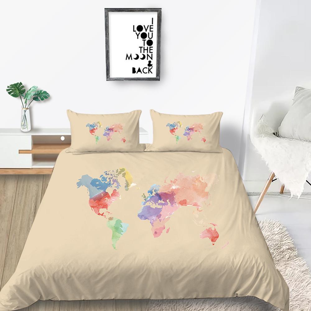 3D Map Printing Duvet Cover Set with Pillowcase Cartoon Home Textiles Bedding Set Children Twin Single Size Bed Sets