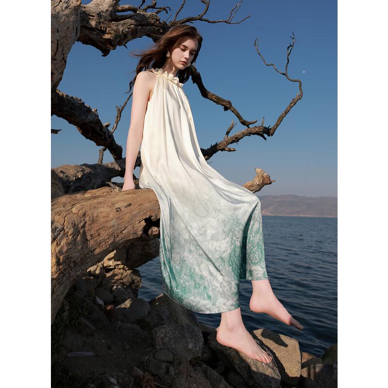 

Sancai 2025 Summer Tie-Dye Halter Ruffle Maxi Dress M