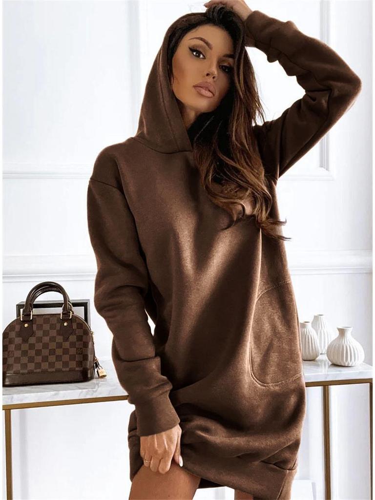 2025 Autumn/Winter Women's Solid Color Hooded Streetwear Loose Sweatshirt