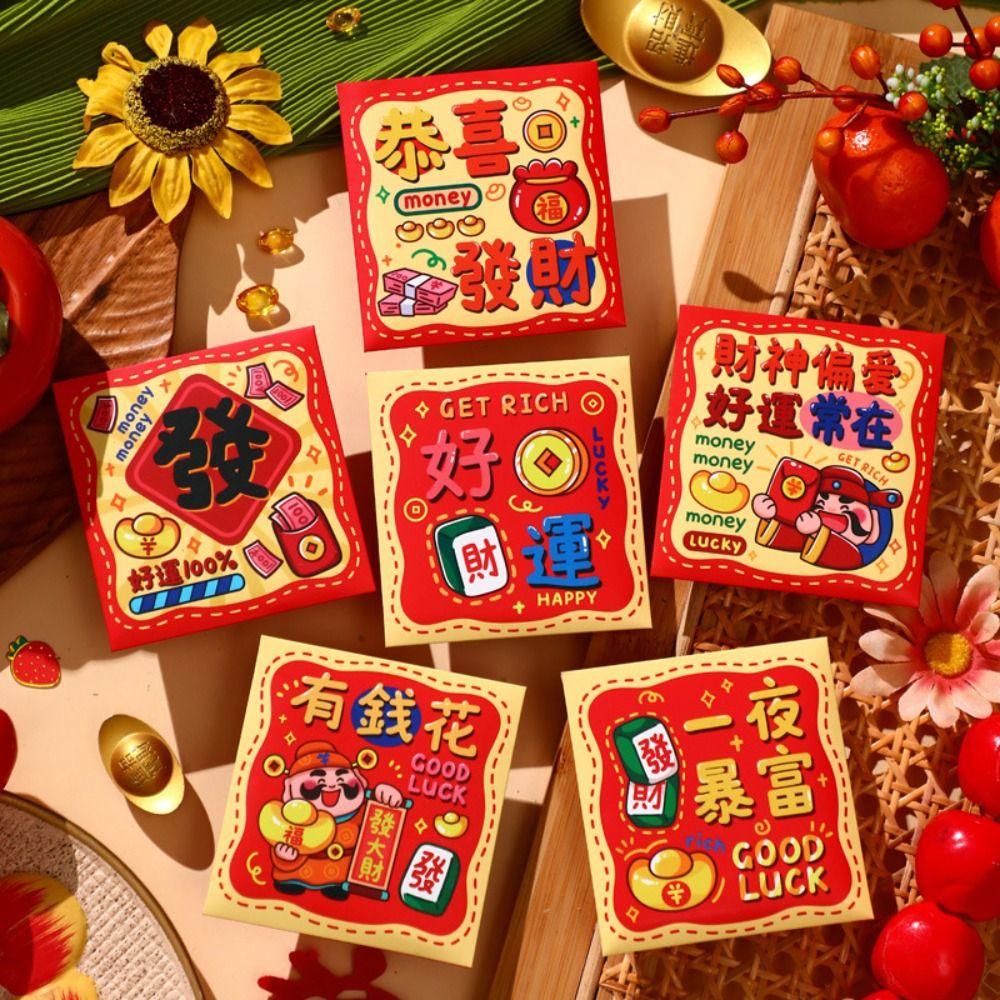 6Pcs Cartoon Lucky Money Envelopes Best Wishes New Year Money Envelope Hong Bao  Children Gift