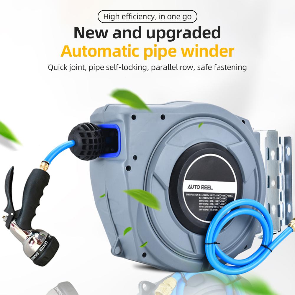 Retractable Garden Hose Reel 33ft Wall Mounted Hose Reel with 6-Function Sprayer Nozzle 180 Degrees   Bracket Automatic Rewind Storage Hose Reel