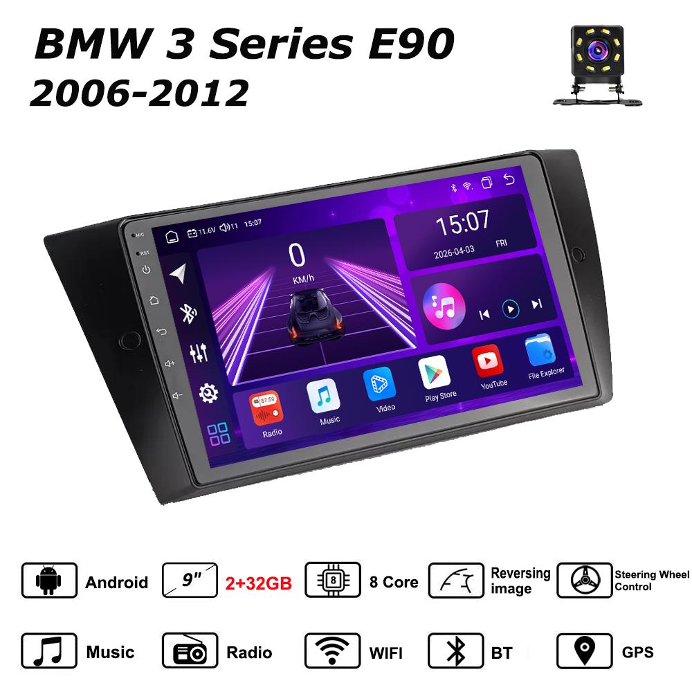 

Автомобильная магнитола Android Car-Play для BMW 3 серии E90 2006-2012 Мультимедийный плеер Головное устройство Стерео Навигация GPS BT WIFI, 8 ЯДЕР ,2+32ГБ чёрный